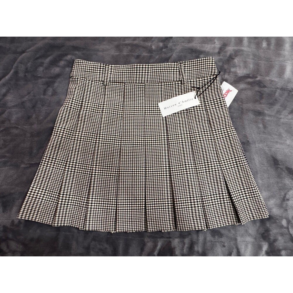 MAISON D'AMELIE  Black & White Houndstooth Pleated Mini Skirt Small NWT